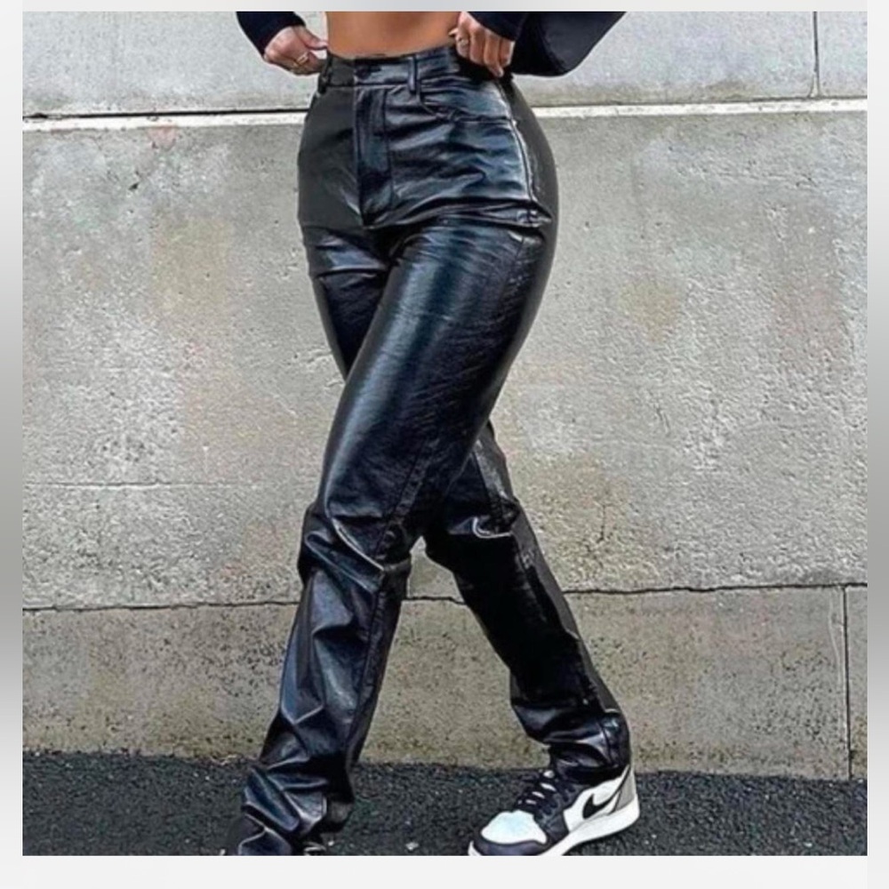 White Fox Black Leather Pants for Women Sz Med NWOT